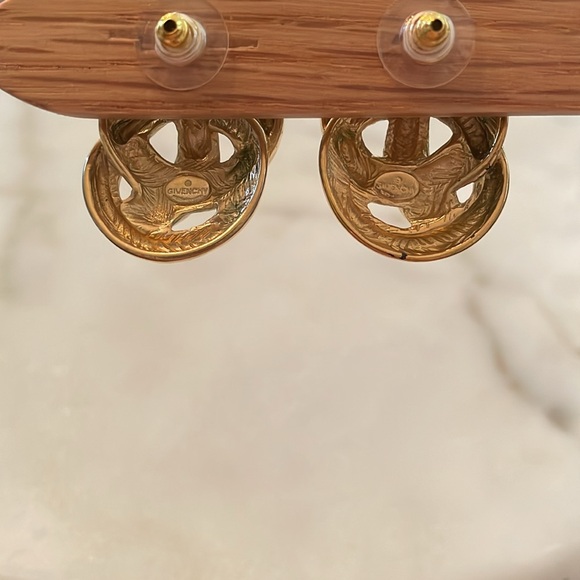 Vintage Givenchy signed statement gold tone pierced metal earrings, 1.25” X 1” - Picture 8 of 10